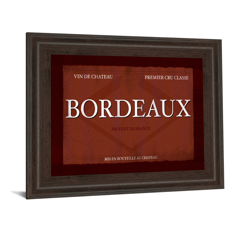 Classy Living Bordeaux Label Wall Art 26x22in | Transitional Cinnamon Mocha MDF Frame with Real Glass | Living Room & Office Wine Decor | 26 | Model 4714