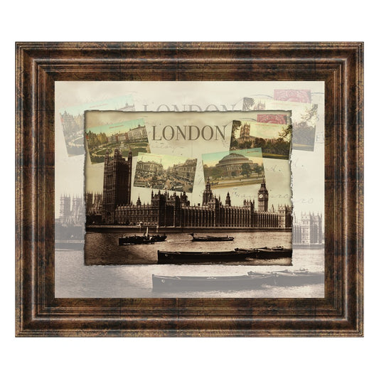 Classy Living London Collage Wall Art 26x22in | Transitional Dark Chocolate MDF Frame | Living Room & Office Decor | 26 x 22 x 1 in | Model 4715