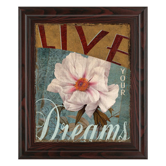 Classy Living Live Your Dream Wall Art 22x26in | Antique/Vintage Botanical Print in Cinnamon Mocha MDF Frame | Living Room & Bedroom | Model 4730