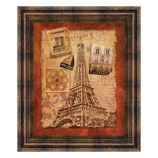 Classy Living Paris Postcard Memories 22x26in Wall Art | Contemporary Multicolor Paper on MDF in Dark Chocolate Frame | Living Room & Office | Model 4761