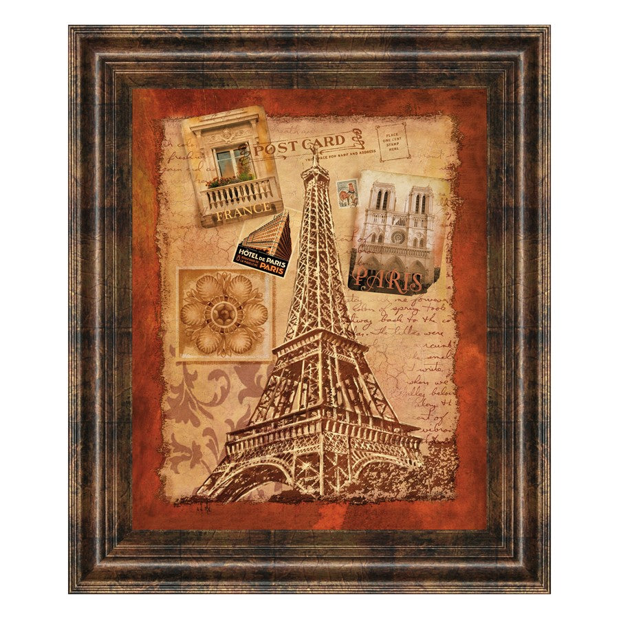 Classy Living Paris Postcard Memories 22x26in Wall Art | Contemporary Multicolor Paper on MDF in Dark Chocolate Frame | Living Room & Office | Model 4761