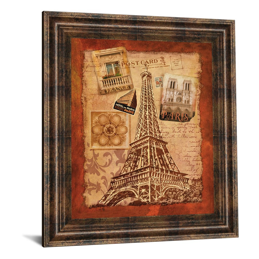 Classy Living Paris Postcard Memories 22x26in Wall Art | Contemporary Multicolor Paper on MDF in Dark Chocolate Frame | Living Room & Office | Model 4761