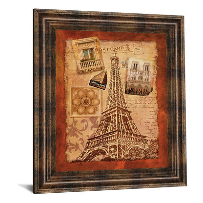 Classy Living Paris Postcard Memories 22x26in Wall Art | Contemporary Multicolor Paper on MDF in Dark Chocolate Frame | Living Room & Office | Model 4761
