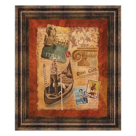 Classy Living Italian Gondolier 22x26in Wall Art | Contemporary Multicolor Paper on MDF in Dark Chocolate Frame | Living Room & Office Decor | Model 4762