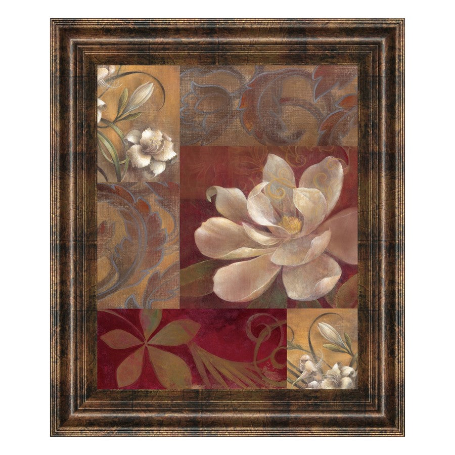 Classy Living Elegant Botanical Bloom 22x26in Wall Art | Contemporary Multicolor Floral on Paper in Dark Chocolate MDF Frame | Living Room & | Model 4806