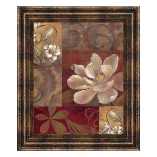 Classy Living Elegant Botanical Bloom 22x26in Wall Art | Contemporary Multicolor Floral on Paper in Dark Chocolate MDF Frame | Living Room & | Model 4806