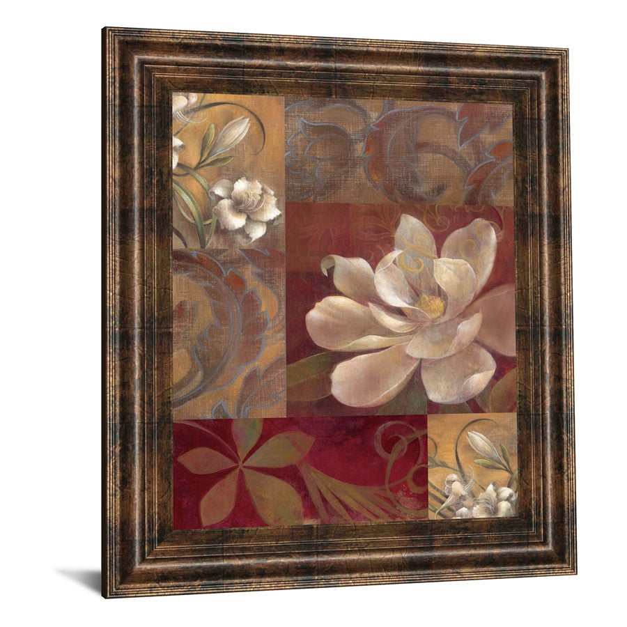 Classy Living Elegant Botanical Bloom 22x26in Wall Art | Contemporary Multicolor Floral on Paper in Dark Chocolate MDF Frame | Living Room & | Model 4806
