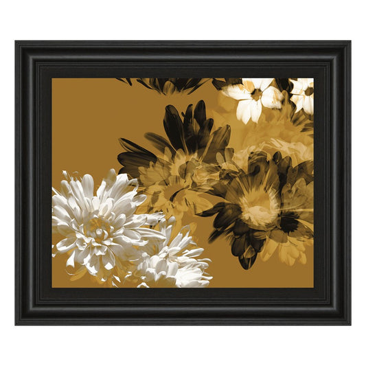 Classy Living Golden Bloom I 26x22in Wall Art | Contemporary Multicolor Floral on Paper in Black MDF Frame | Living Room, Bedroom & Office | Model 4845