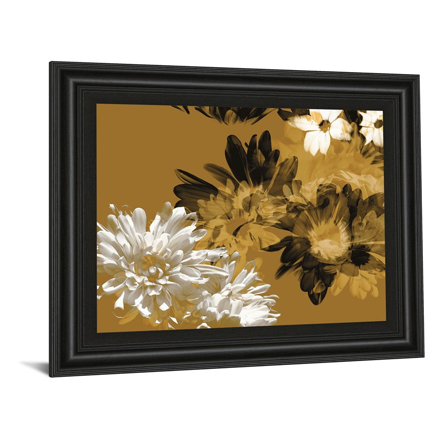 Classy Living Golden Bloom I 26x22in Wall Art | Contemporary Multicolor Floral on Paper in Black MDF Frame | Living Room, Bedroom & Office | Model 4845