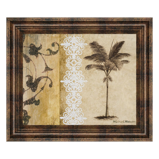 Classy Living Elegant Palm Scroll Wall Art 26x22in | Contemporary Botanical Print in Dark Chocolate MDF Frame | Living Room & Office Decor | Model 4881