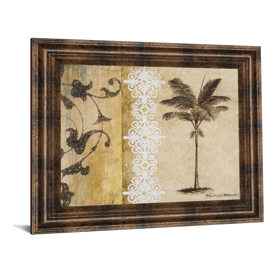 Classy Living Elegant Palm Scroll Wall Art 26x22in | Contemporary Botanical Print in Dark Chocolate MDF Frame | Living Room & Office Decor | Model 4881