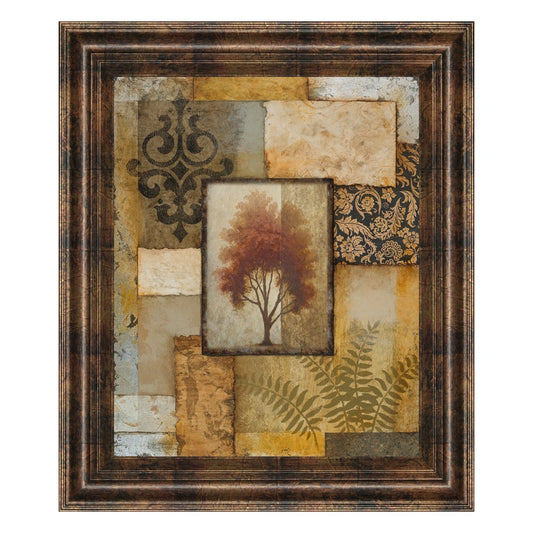 Classy Living Rustic Tree Patch Wall Art 22x26in | Contemporary Mixed-Media Collage on Paper in Dark Chocolate MDF Frame | Living Room & | Model 4885