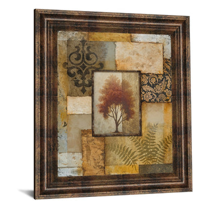 Classy Living Rustic Tree Patch Wall Art 22x26in | Contemporary Mixed-Media Collage on Paper in Dark Chocolate MDF Frame | Living Room & | Model 4885