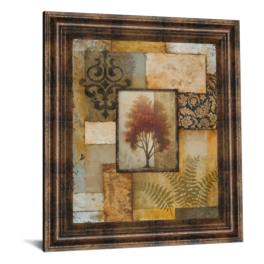 Classy Living Rustic Tree Patch Wall Art 22x26in | Contemporary Mixed-Media Collage on Paper in Dark Chocolate MDF Frame | Living Room & | Model 4885
