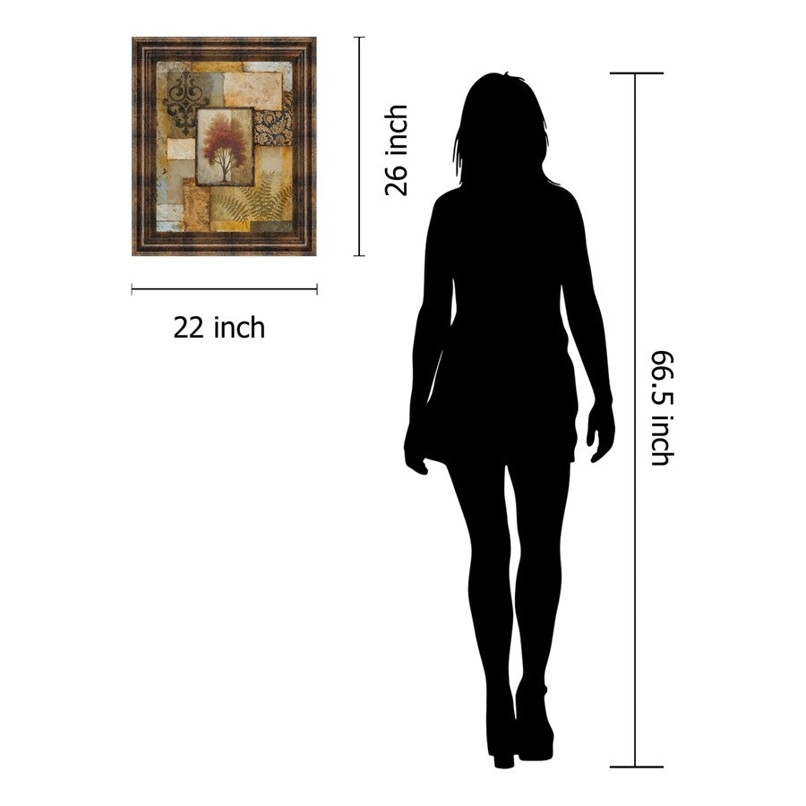 Classy Living Rustic Tree Patch Wall Art 22x26in | Contemporary Mixed-Media Collage on Paper in Dark Chocolate MDF Frame | Living Room & | Model 4885