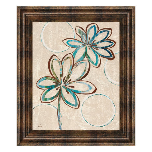 Classy Living Teal Bloom Wall Art 22x26in | Contemporary Graphic Art on Paper in Dark Chocolate MDF Frame | Living Room & Bedroom Decor | 1 x | Model 4909