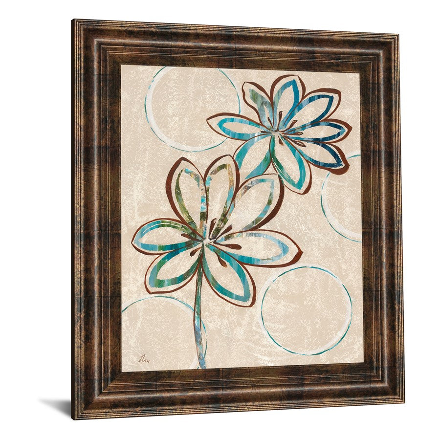 Classy Living Teal Bloom Wall Art 22x26in | Contemporary Graphic Art on Paper in Dark Chocolate MDF Frame | Living Room & Bedroom Decor | 1 x | Model 4909