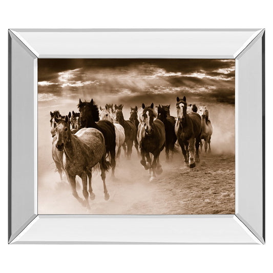 Classy Living Wild Herd Run Wall Art 26x22in | Rustic Lodge Sepia Horse Scene, Mirrored Frame | Living Room & Office Decor | 26 x 22 x 3 in | Model 4910MF