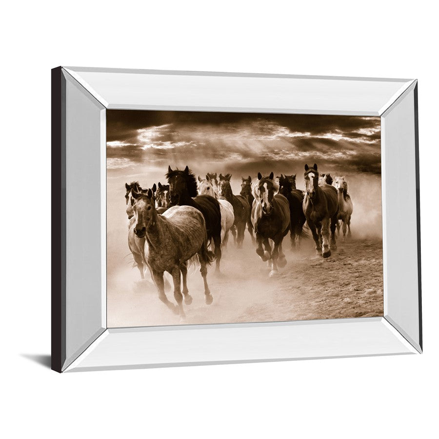 Classy Living Wild Herd Run Wall Art 26x22in | Rustic Lodge Sepia Horse Scene, Mirrored Frame | Living Room & Office Decor | 26 x 22 x 3 in | Model 4910MF