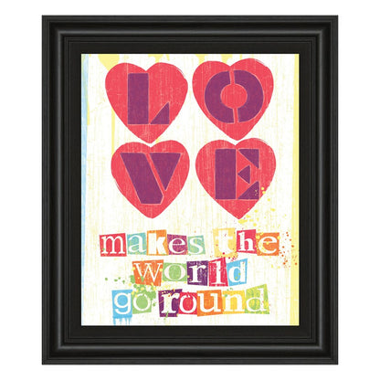 Classy Living Love Makes World Wall Art 22x26in | Contemporary Multicolor Paper Art in Midnight Aura MDF Frame | Living Room & Bedroom | Model 4968