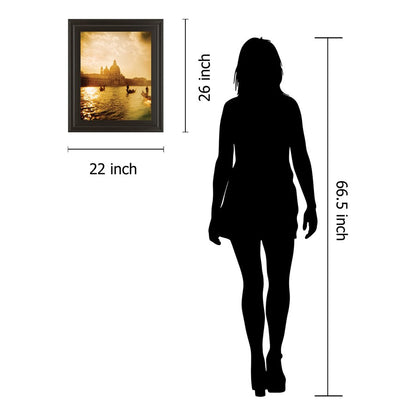 Classy Living Golden Gondola Glow Wall Art 22x26in | Contemporary Dark Chocolate MDF Frame with Glass | Living Room & Office Decor | 22 x 26 | Model 4976