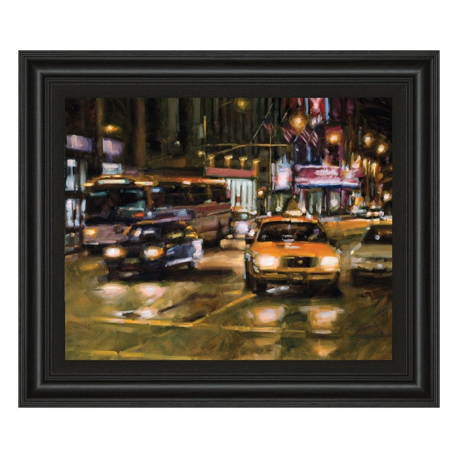 Classy Living Urban Nightlife 26x22in Wall Art | Contemporary Multicolor Cityscape on Paper in Midnight Aura MDF Frame | Living Room & Office | Model 8001