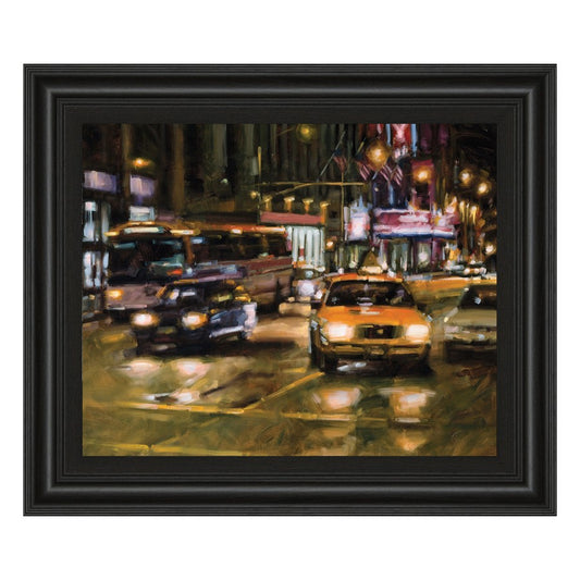 Classy Living Urban Nightlife 26x22in Wall Art | Contemporary Multicolor Cityscape on Paper in Midnight Aura MDF Frame | Living Room & Office | Model 8001