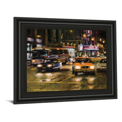 Classy Living Urban Nightlife 26x22in Wall Art | Contemporary Multicolor Cityscape on Paper in Midnight Aura MDF Frame | Living Room & Office | Model 8001