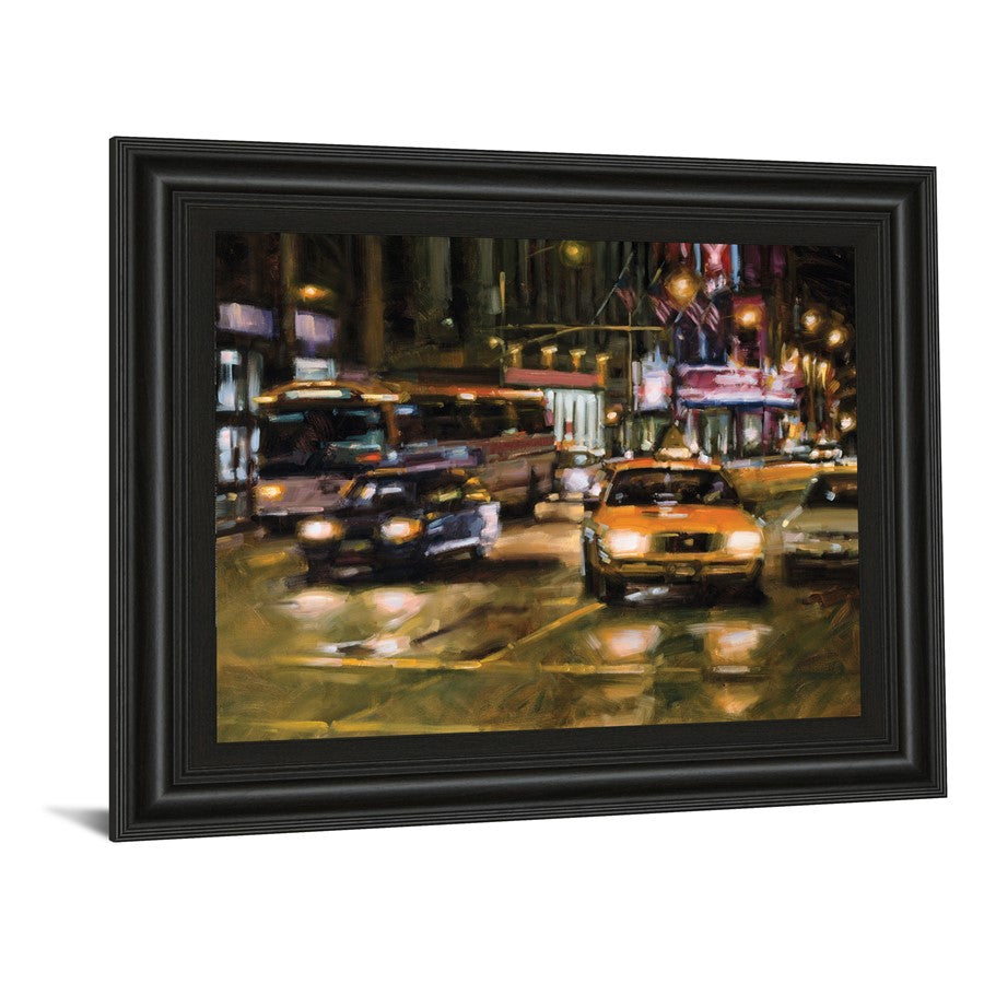 Classy Living Urban Nightlife 26x22in Wall Art | Contemporary Multicolor Cityscape on Paper in Midnight Aura MDF Frame | Living Room & Office | Model 8001