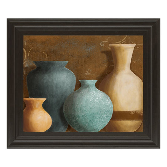 Classy Living Textured Vases Wall Art 26x22in | Contemporary Mixed Media on Paper in Dark Chocolate MDF Frame | Living Room & Office Wall | Model 8010