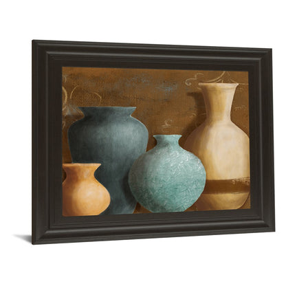 Classy Living Textured Vases Wall Art 26x22in | Contemporary Mixed Media on Paper in Dark Chocolate MDF Frame | Living Room & Office Wall | Model 8010