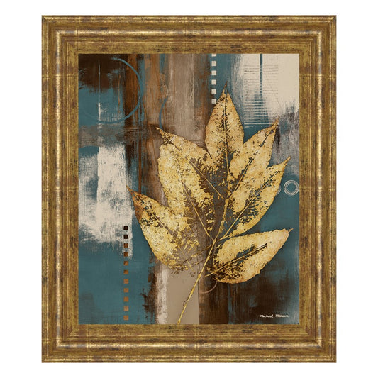 Classy Living Golden Leaf Harmony 22x26in Wall Art | Contemporary Gilded Radiance Frame on Paper | Living Room & Bedroom Botanical Decor | 1 | Model 8011