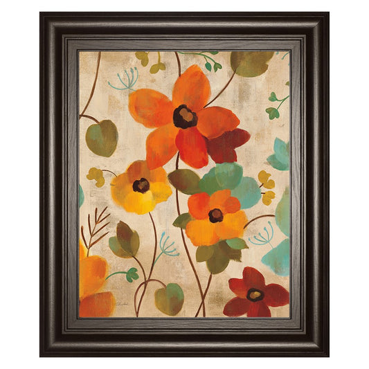 Classy Living Sunlit Bloomscape 22x26in Wall Art | Contemporary Multicolor Floral on Paper, Dark Chocolate MDF Frame | Living Room & Bedroom | Model 8044