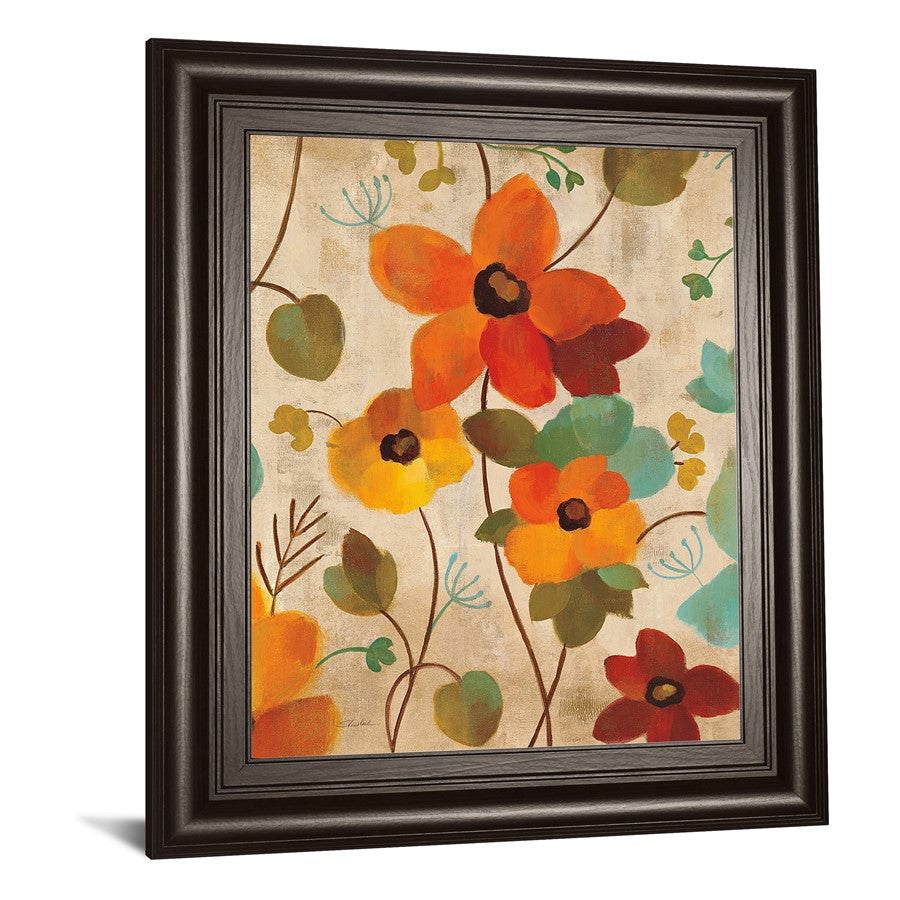 Classy Living Sunlit Bloomscape 22x26in Wall Art | Contemporary Multicolor Floral on Paper, Dark Chocolate MDF Frame | Living Room & Bedroom | Model 8044