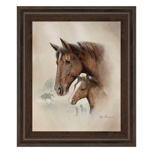 Classy Living Equestrian Bond Wall Art 22x26in | Traditional Horse & Foal Painting in Cinnamon Mocha MDF Frame | Living Room & Office Decor | Model 8073