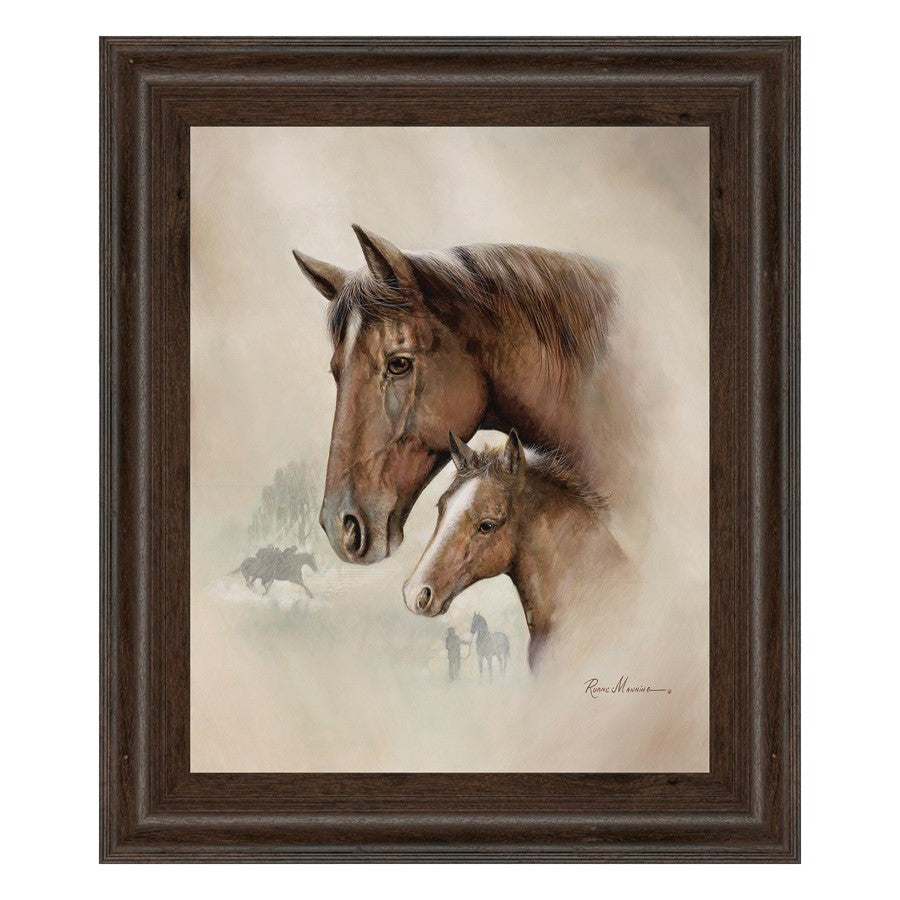 Classy Living Equestrian Bond Wall Art 22x26in | Traditional Horse & Foal Painting in Cinnamon Mocha MDF Frame | Living Room & Office Decor | Model 8073