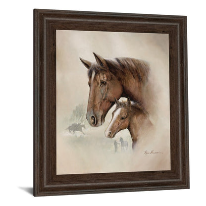 Classy Living Equestrian Bond Wall Art 22x26in | Traditional Horse & Foal Painting in Cinnamon Mocha MDF Frame | Living Room & Office Decor | Model 8073