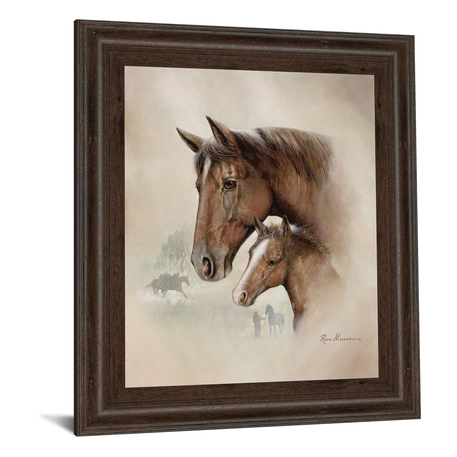 Classy Living Equestrian Bond Wall Art 22x26in | Traditional Horse & Foal Painting in Cinnamon Mocha MDF Frame | Living Room & Office Decor | Model 8073