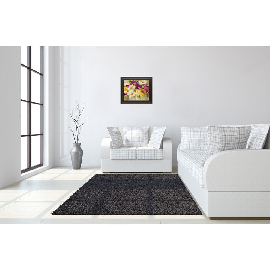 Classy Living Floral Harmony 26x22in Wall Art | Contemporary Mixed Media on Paper in Dark Chocolate MDF Frame | Living Room & Bedroom Floral | Model 8075