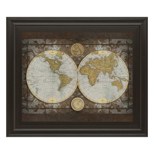 Classy Living Vintage Globe Wall Art 26x22in | Industrial Dark Chocolate MDF Frame | Living Room & Office Decor | 26 x 22 x 1 in | Model 8076