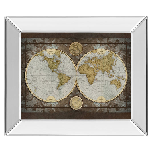 Classy Living Vintage Globe Wall Art 26x22in | Industrial Mirrored Frame | Living Room, Office & Study Wall Decor | 26 x 22 x 3 in | Model 8076MF