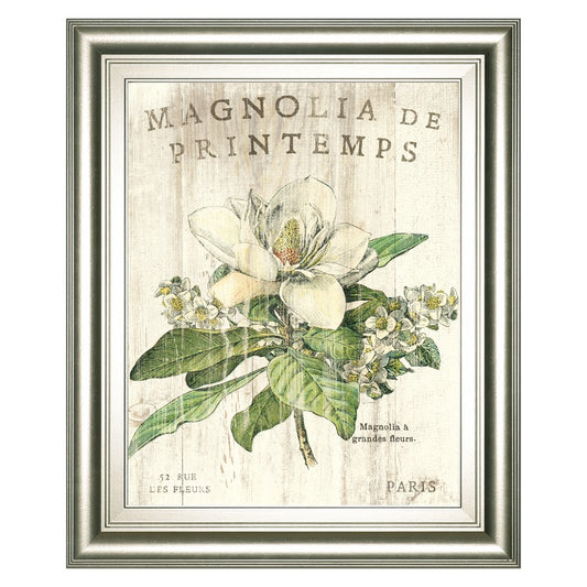 Classy Living Spring Magnolia 22x26in Wall Art | Contemporary Silver Serenity MDF Frame | Living Room & Bedroom Botanical Decor | 22 x 26 x | Model 8108B