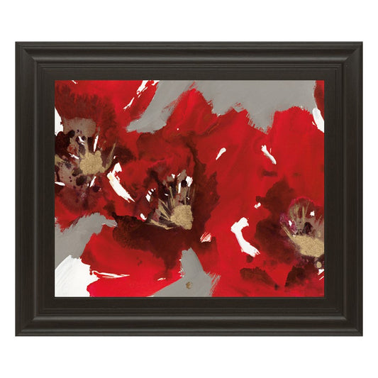 Classy Living Red Poppy Burst Wall Art 26x22in | Contemporary Floral Graphic Art on Paper in Dark Chocolate MDF Frame | Living Room & Bedroom | Model 8128