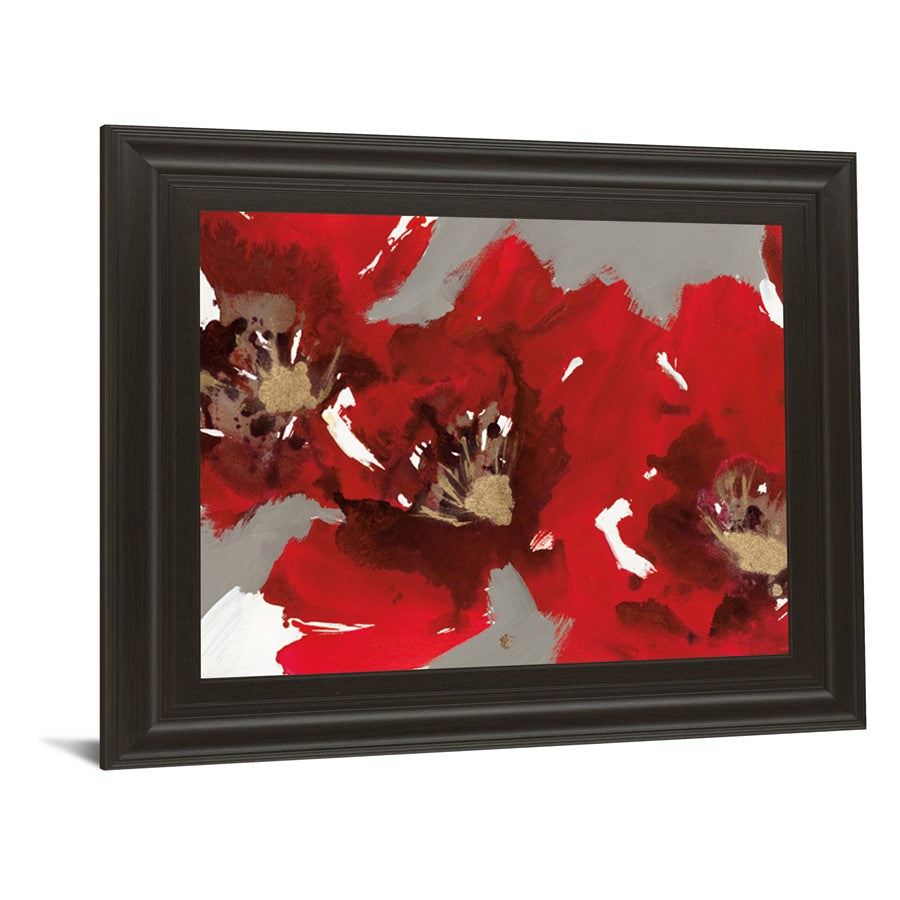 Classy Living Red Poppy Burst Wall Art 26x22in | Contemporary Floral Graphic Art on Paper in Dark Chocolate MDF Frame | Living Room & Bedroom | Model 8128