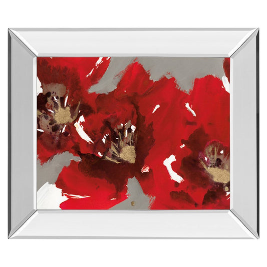 Classy Living Red Poppy Burst Wall Art 26x22in | Contemporary Floral Print in Mirrored Frame | Living Room & Bedroom Decor | 26 x 22 x 3 in | Model 8128MF