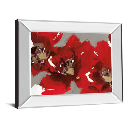 Classy Living Red Poppy Burst Wall Art 26x22in | Contemporary Floral Print in Mirrored Frame | Living Room & Bedroom Decor | 26 x 22 x 3 in | Model 8128MF
