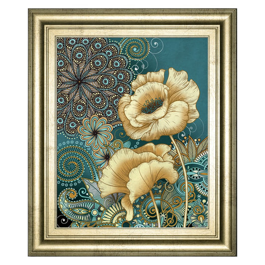 Classy Living Golden Blooms 22x26in Wall Art | Contemporary Multicolor Paper on MDF Frame | Living Room & Bedroom Decor | 1 x 22 x 26 in | Model 8181