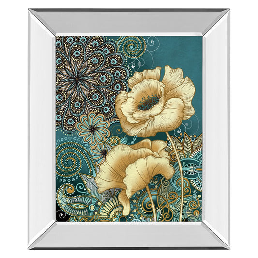 Classy Living Golden Blooms 22x26in Wall Art | Contemporary Teal and Gold Floral on Mirrored Frame | Living Room & Bedroom Decor | 22 x 26 | Model 8181MF