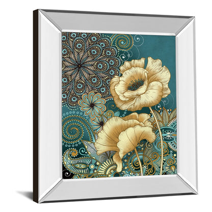 Classy Living Golden Blooms 22x26in Wall Art | Contemporary Teal and Gold Floral on Mirrored Frame | Living Room & Bedroom Decor | 22 x 26 | Model 8181MF