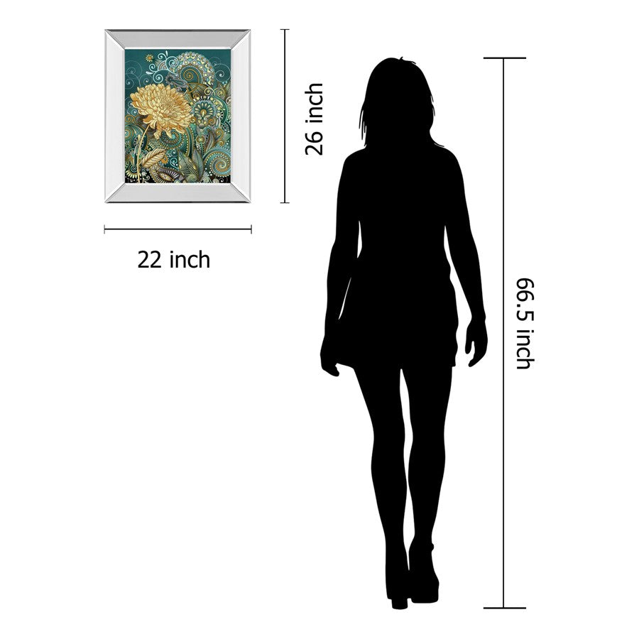 Classy Living Marigold Whimsy 22x26in Wall Art | Contemporary Mirrored Frame with Golden Floral Print | Living Room & Bedroom Decor | 22 x | Model 8182MF